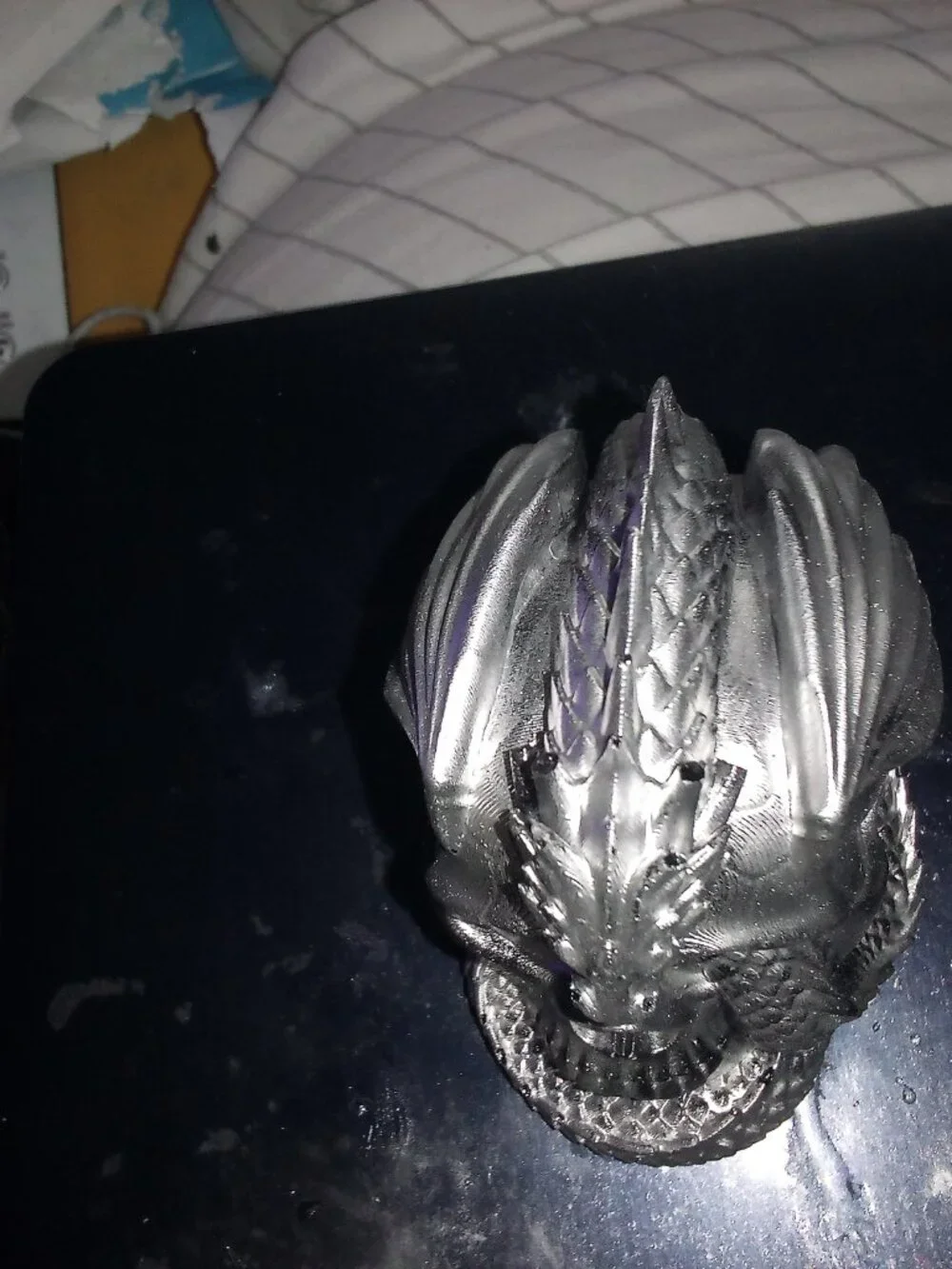 Handmade Silver Resin Skull and Dragon Statue